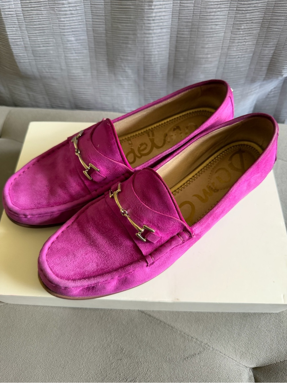 Sam Edelman Fuchsia Suede Loafers with Gold Bit